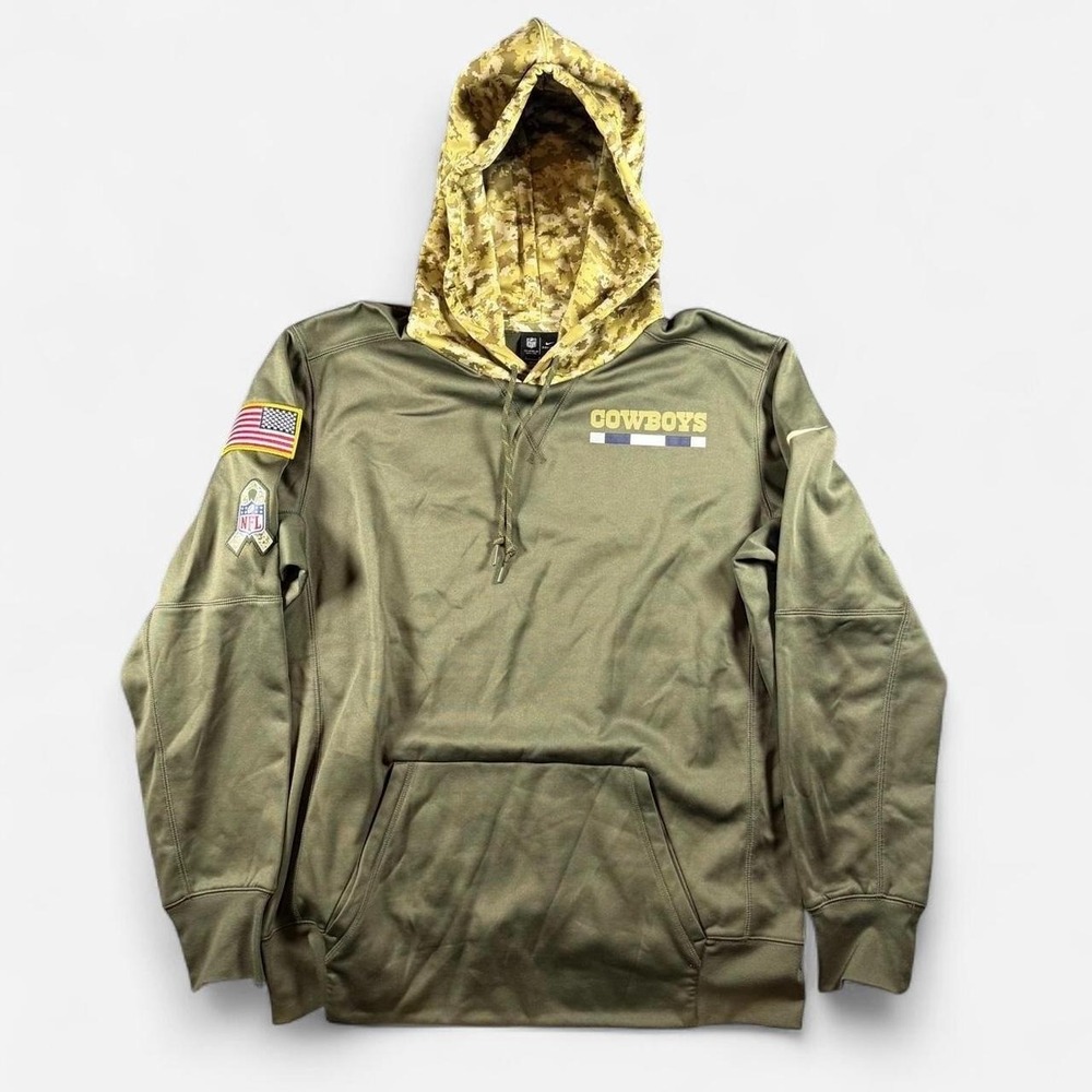 Nike On Field Dallas Cowboys Salute to Service Camo Hoodie USA Patches Size L